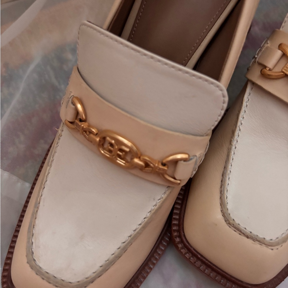 Cream Block-Heel Loafer with Gold Chain Accent - Picture 4 of 9